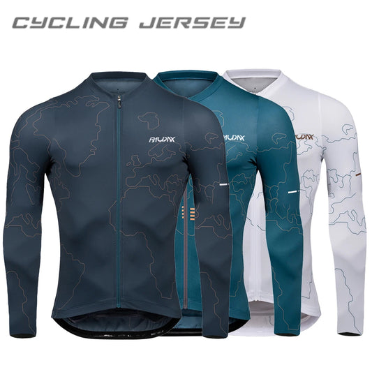 Raudax Men's Summer Long Sleeve Cycling Jersey UV Protection Ropa Ciclismo Racing Bike Wear Shirts for Bicycle Riding