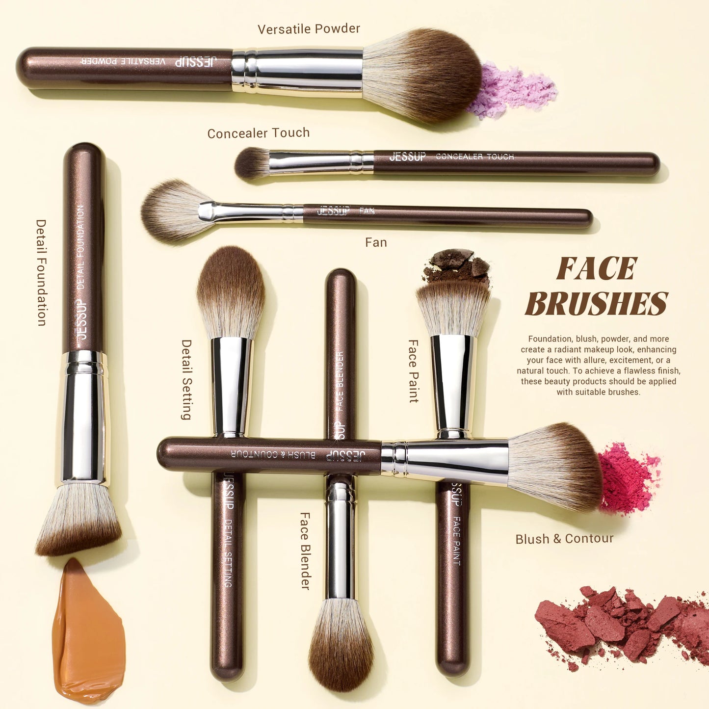 Jessup Makeup Brushes Set 15/25pcs Premium Synthetic Brown Make up Brushes Foundation Eyeshadow Concealer Blush Eyeliner, T511